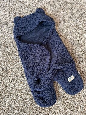 Navy Sherpa Baby Bunting with Hood and Bear Ears